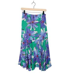 Vintage 90's Colorful Watercolor Floral‎ Print Flowy Midi Skirt 12